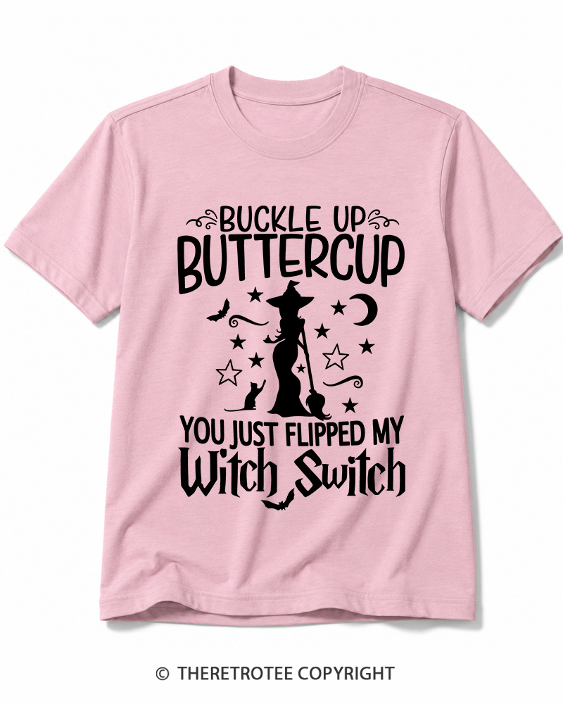 TheRetroTee Buckle Up Buttercup Witch Halloween Cotton T-Shirt