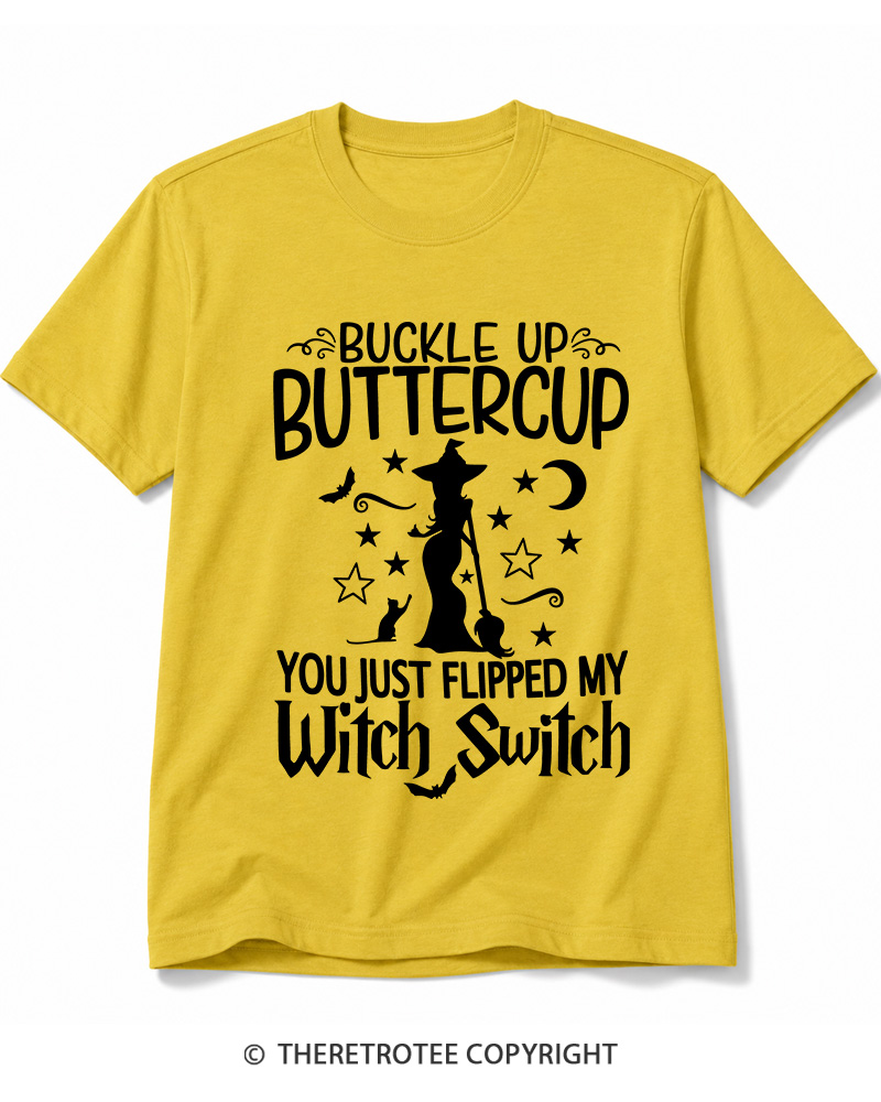 TheRetroTee Buckle Up Buttercup Witch Halloween Cotton T-Shirt