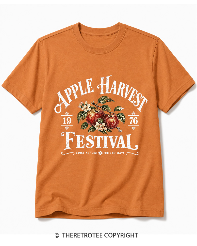 TheRetroTee 1976 Vintage Apple Harvest Graphic Cotton T-Shirt