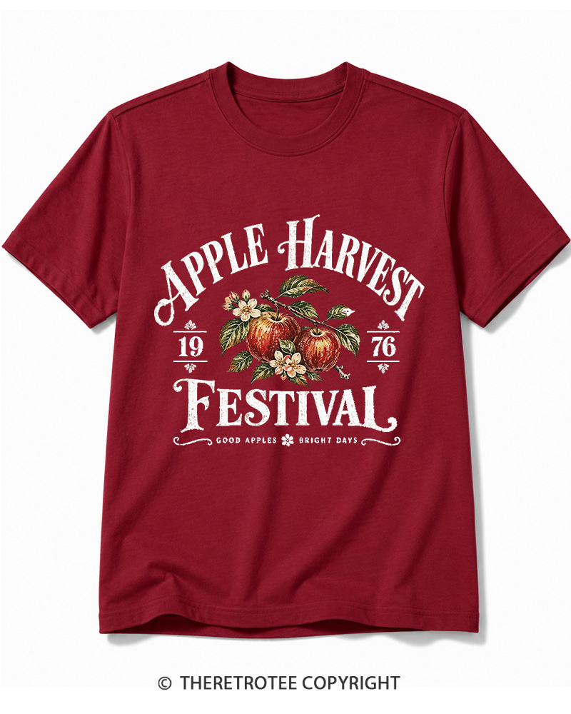 TheRetroTee 1976 Vintage Apple Harvest Graphic Cotton T-Shirt