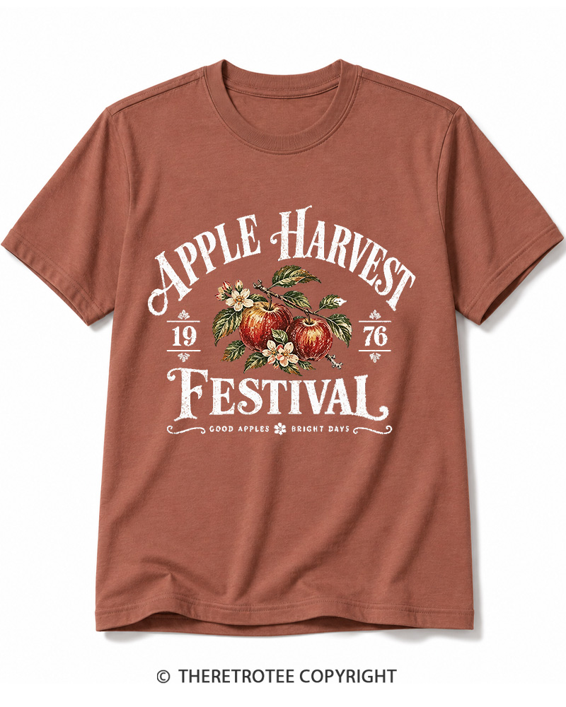 TheRetroTee 1976 Vintage Apple Harvest Graphic Cotton T-Shirt