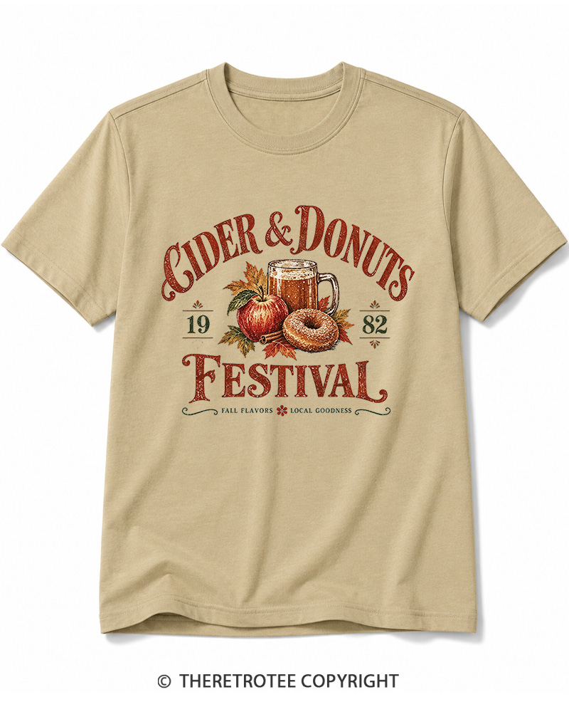 TheRetroTee 1982 Vintage Cider & Donuts Graphic Cotton T-Shirt