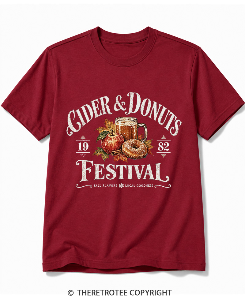 TheRetroTee 1982 Vintage Cider & Donuts Graphic Cotton T-Shirt
