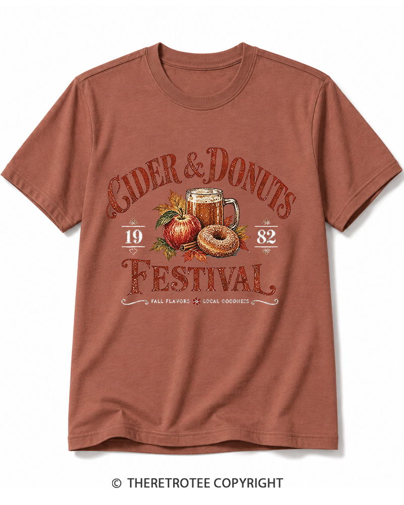 TheRetroTee 1982 Vintage Cider & Donuts Graphic Cotton T-Shirt