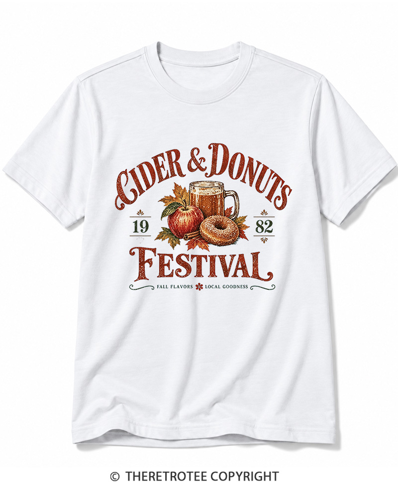 TheRetroTee 1982 Vintage Cider & Donuts Graphic Cotton T-Shirt