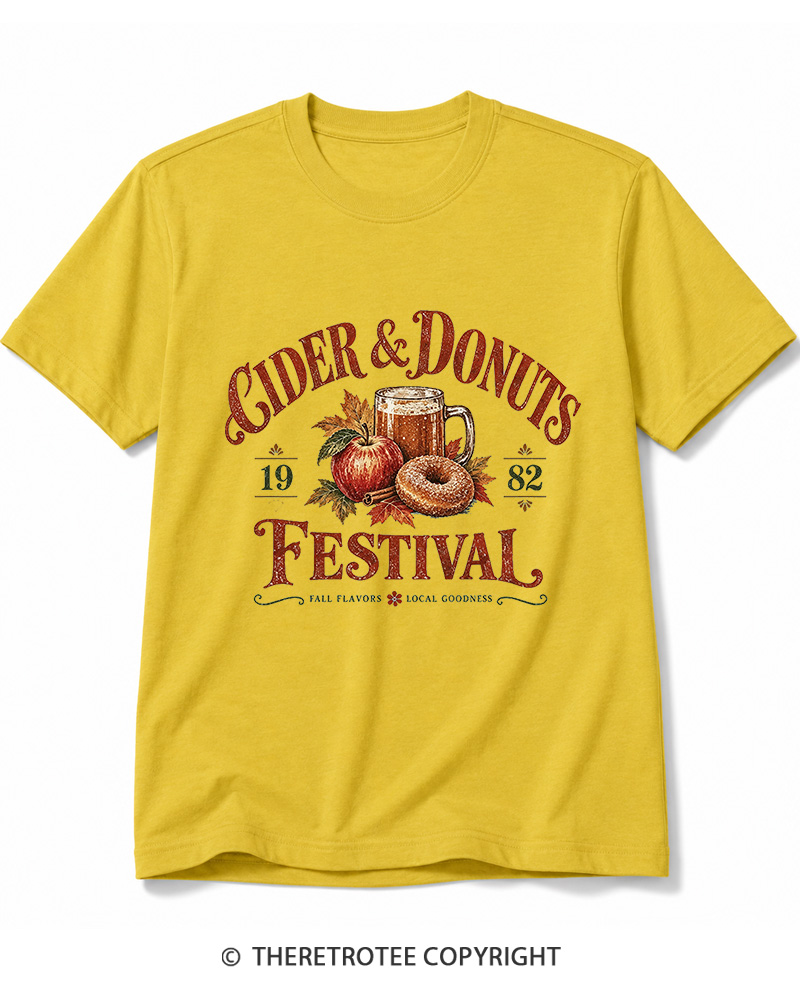 TheRetroTee 1982 Vintage Cider & Donuts Graphic Cotton T-Shirt