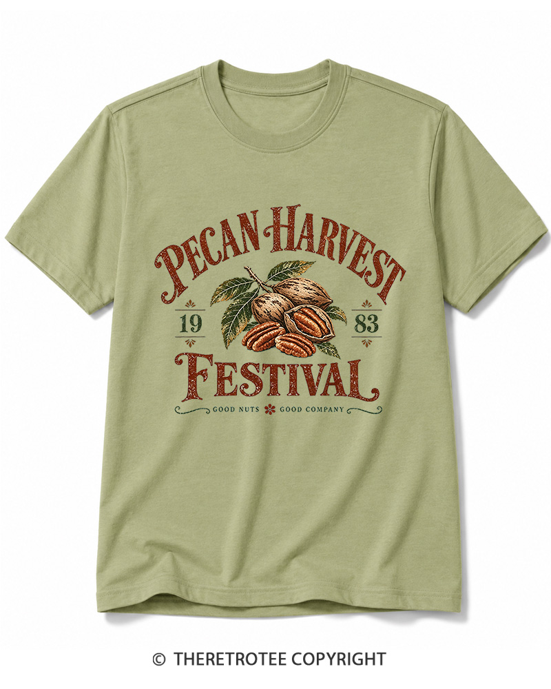 TheRetroTee 1983 Vintage Pecan Harvest Graphic Cotton T-Shirt