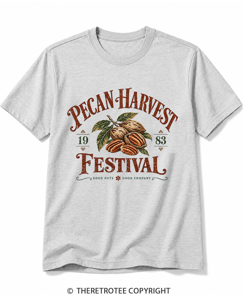TheRetroTee 1983 Vintage Pecan Harvest Graphic Cotton T-Shirt