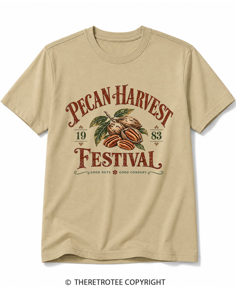 TheRetroTee 1983 Vintage Pecan Harvest Graphic Cotton T-Shirt