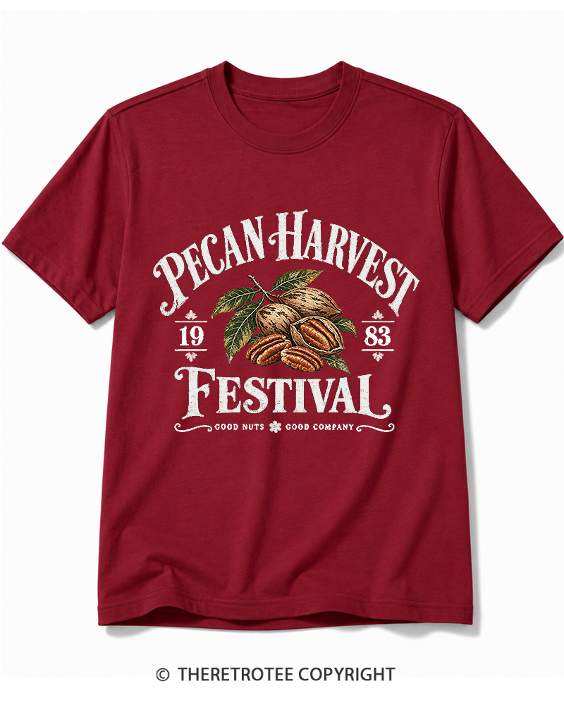 TheRetroTee 1983 Vintage Pecan Harvest Graphic Cotton T-Shirt