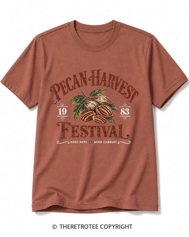 TheRetroTee 1983 Vintage Pecan Harvest Graphic Cotton T-Shirt