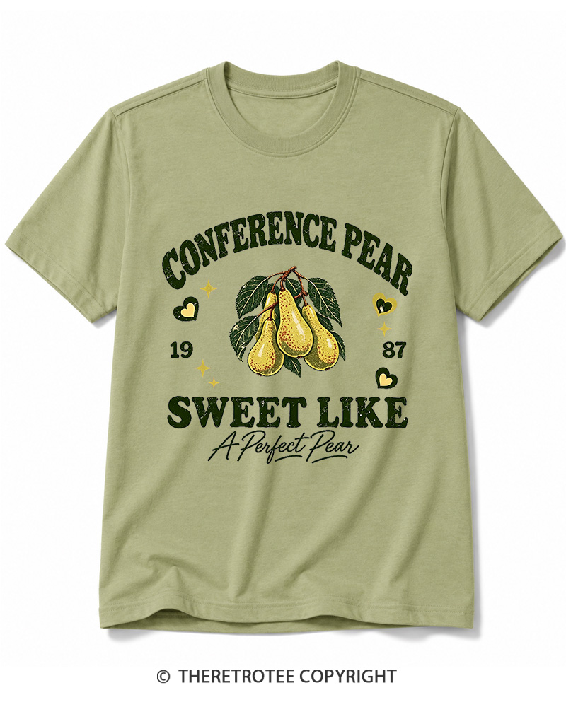 TheRetroTee 1987 British Vintage Conference Pear Graphic Cotton T-Shirt