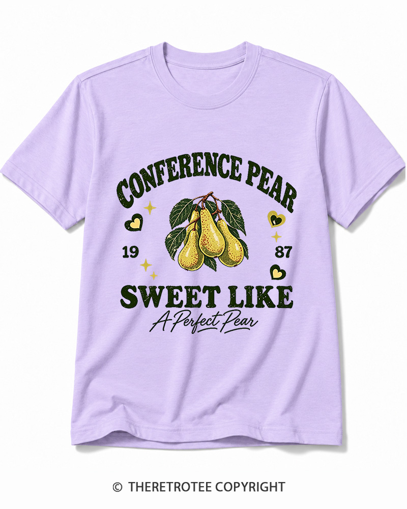 TheRetroTee 1987 British Vintage Conference Pear Graphic Cotton T-Shirt