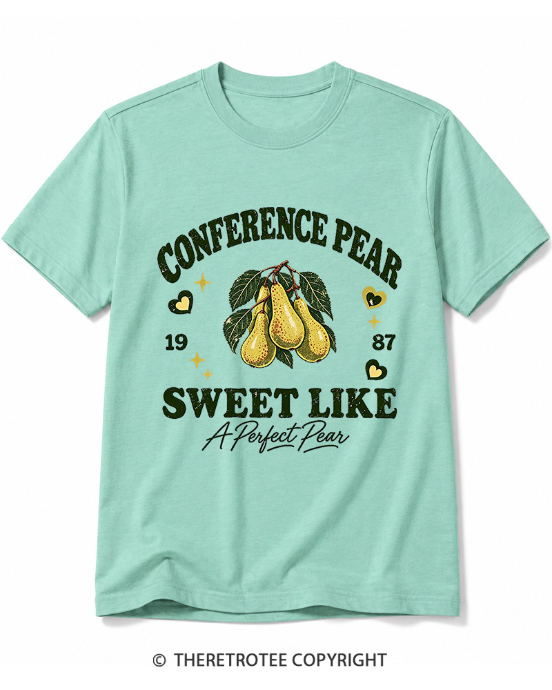 TheRetroTee 1987 British Vintage Conference Pear Graphic Cotton T-Shirt