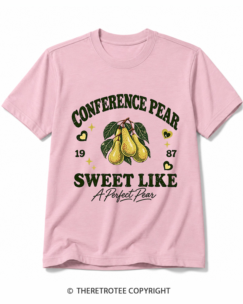 TheRetroTee 1987 British Vintage Conference Pear Graphic Cotton T-Shirt