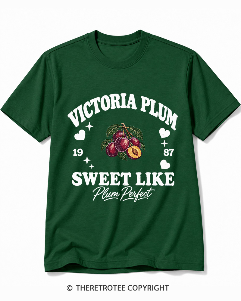 TheRetroTee 1987 British Vintage Victoria Plum Graphic Cotton T-Shirt