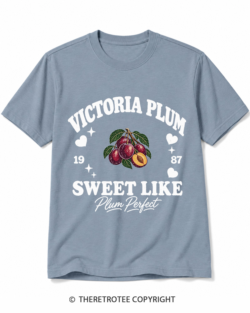 TheRetroTee 1987 British Vintage Victoria Plum Graphic Cotton T-Shirt