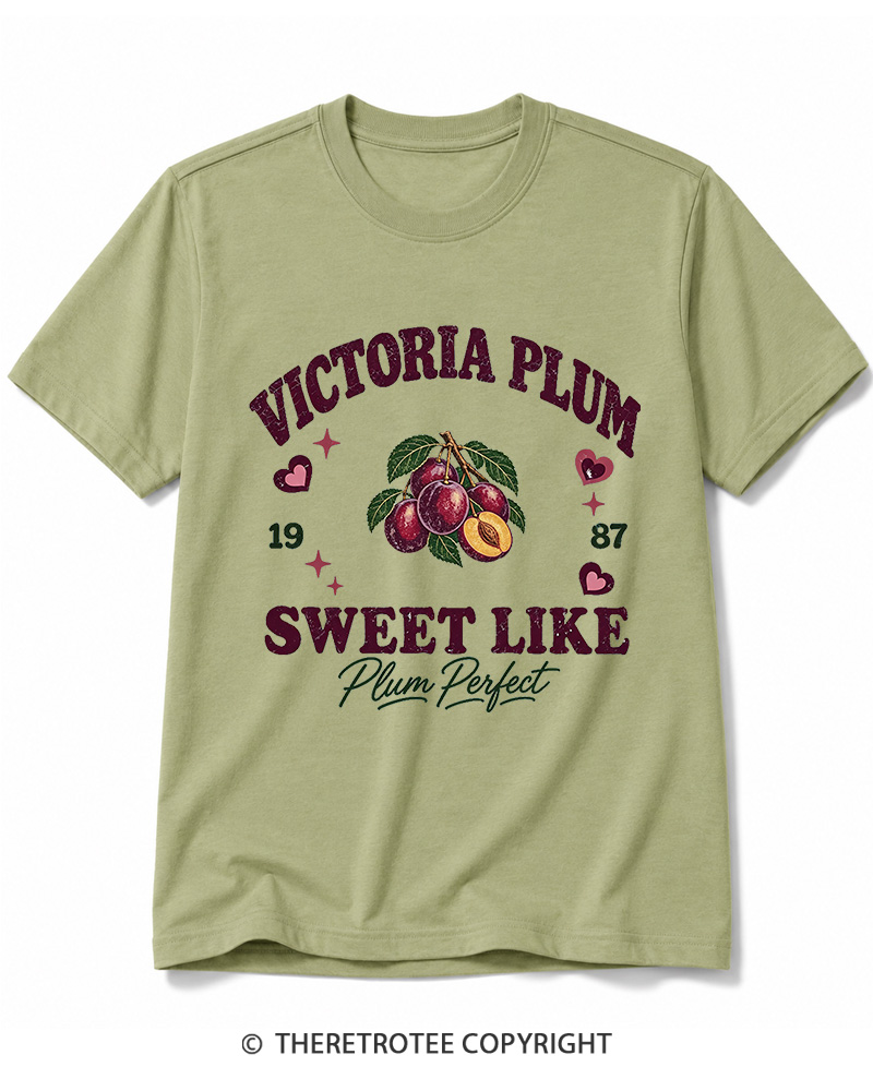 TheRetroTee 1987 British Vintage Victoria Plum Graphic Cotton T-Shirt
