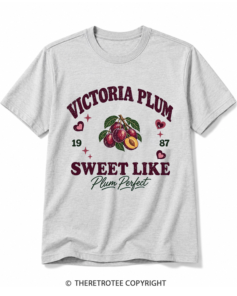 TheRetroTee 1987 British Vintage Victoria Plum Graphic Cotton T-Shirt