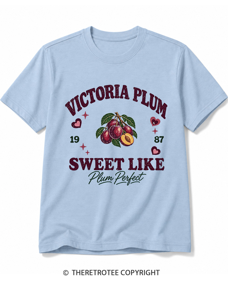 TheRetroTee 1987 British Vintage Victoria Plum Graphic Cotton T-Shirt