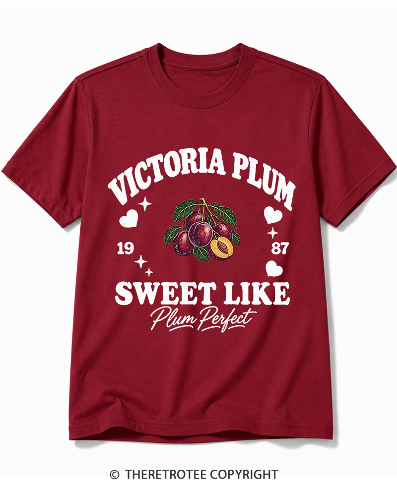 TheRetroTee 1987 British Vintage Victoria Plum Graphic Cotton T-Shirt