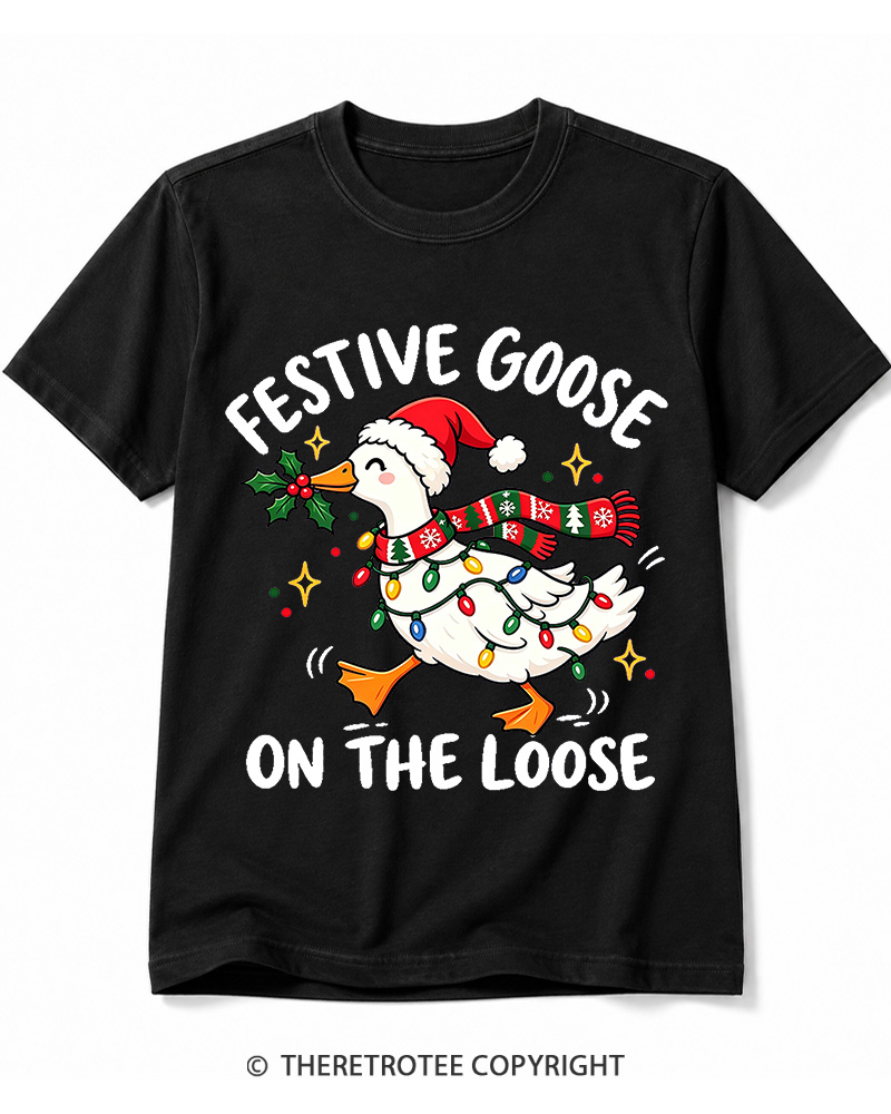 TheRetroTee Festive Goose On The Loose Vintage Cotton T-Shirt