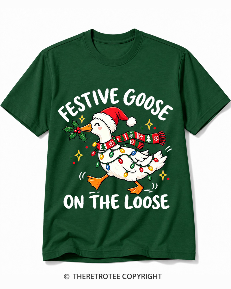TheRetroTee Festive Goose On The Loose Vintage Cotton T-Shirt