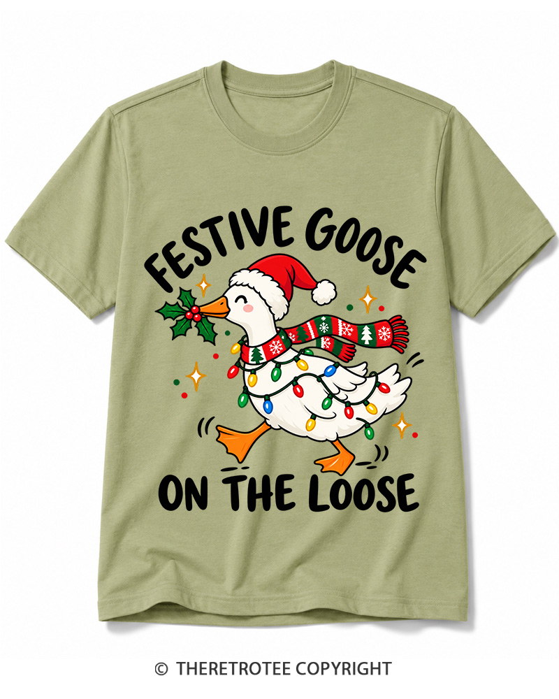 TheRetroTee Festive Goose On The Loose Vintage Cotton T-Shirt
