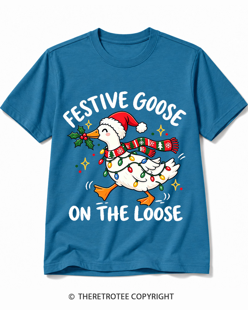 TheRetroTee Festive Goose On The Loose Vintage Cotton T-Shirt