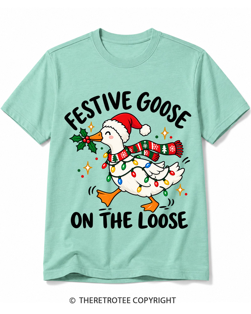 TheRetroTee Festive Goose On The Loose Vintage Cotton T-Shirt
