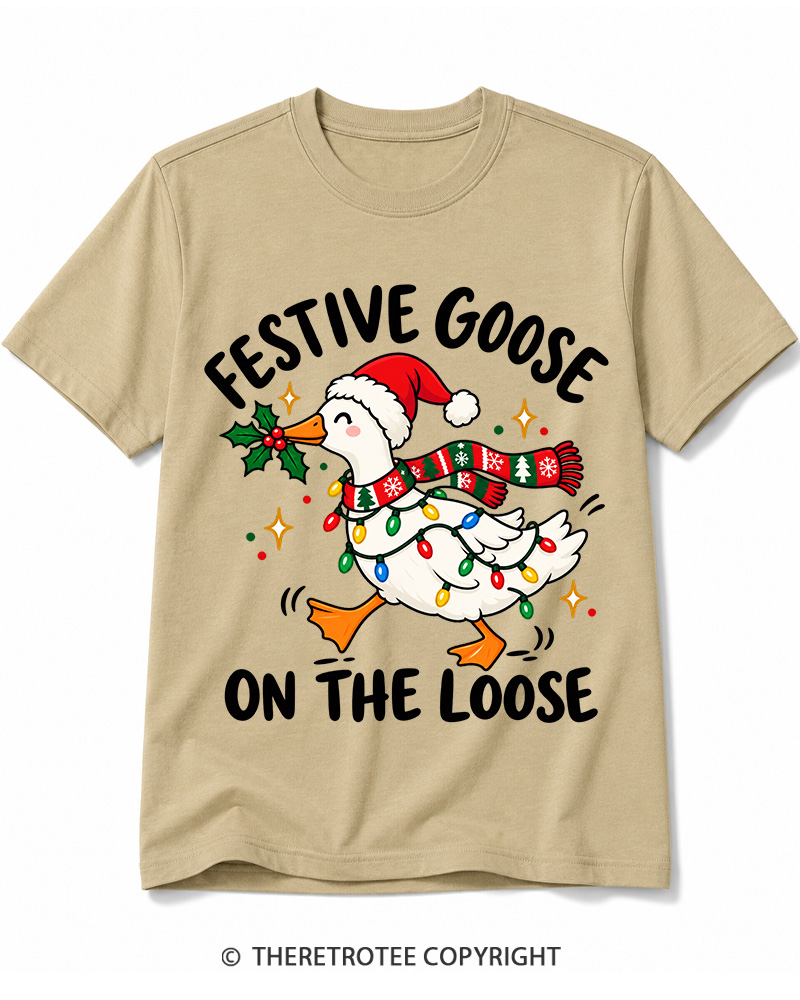 TheRetroTee Festive Goose On The Loose Vintage Cotton T-Shirt