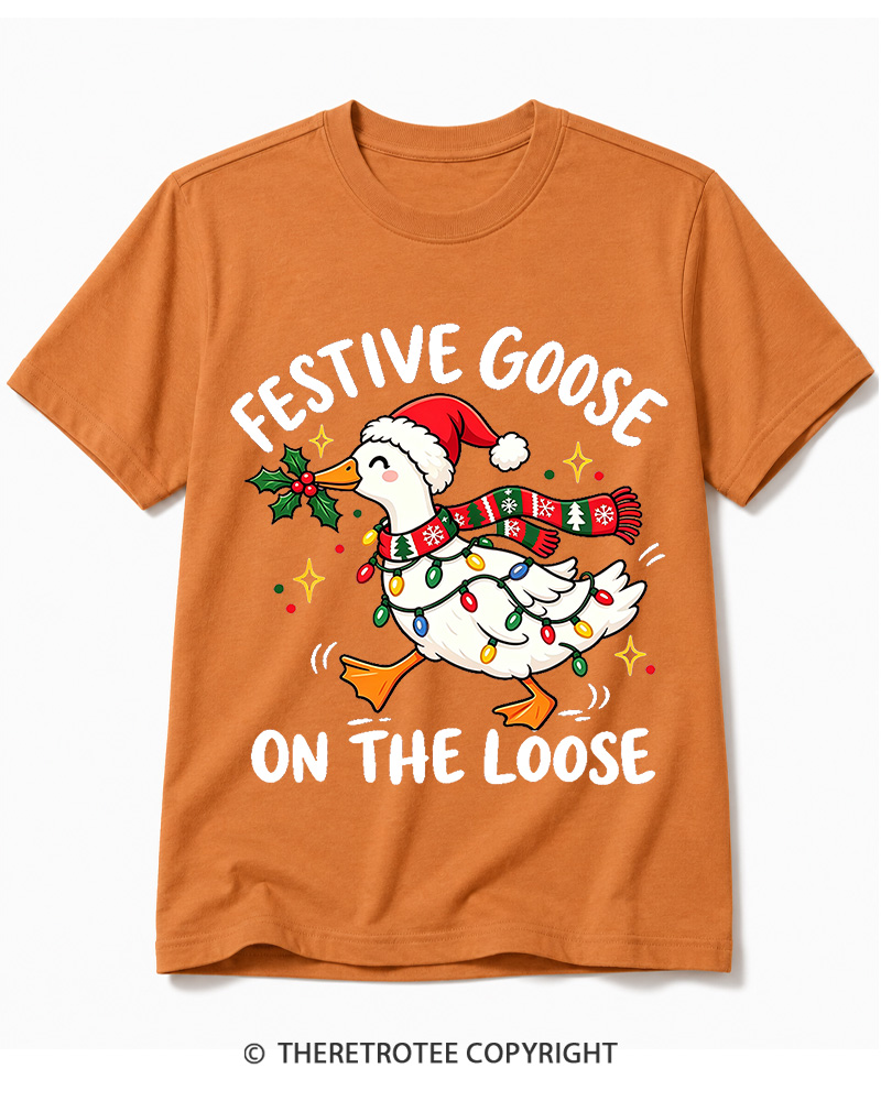 TheRetroTee Festive Goose On The Loose Vintage Cotton T-Shirt