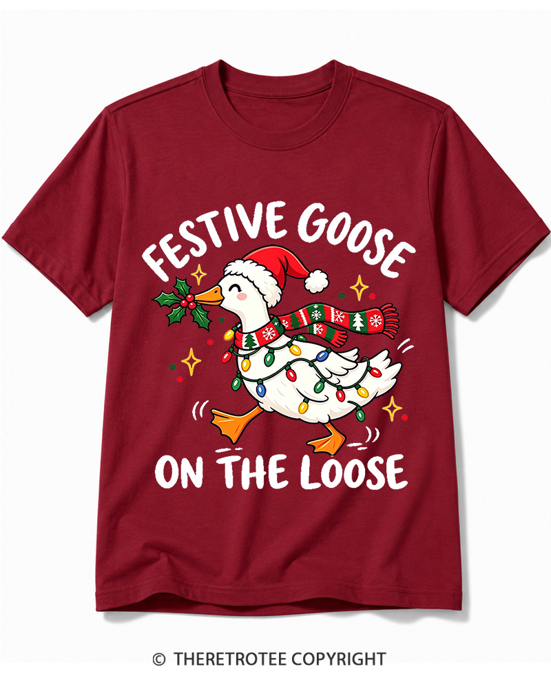 TheRetroTee Festive Goose On The Loose Vintage Cotton T-Shirt