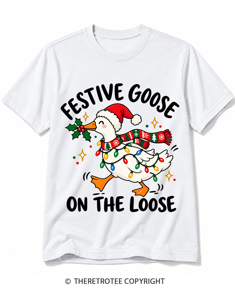 TheRetroTee Festive Goose On The Loose Vintage Cotton T-Shirt