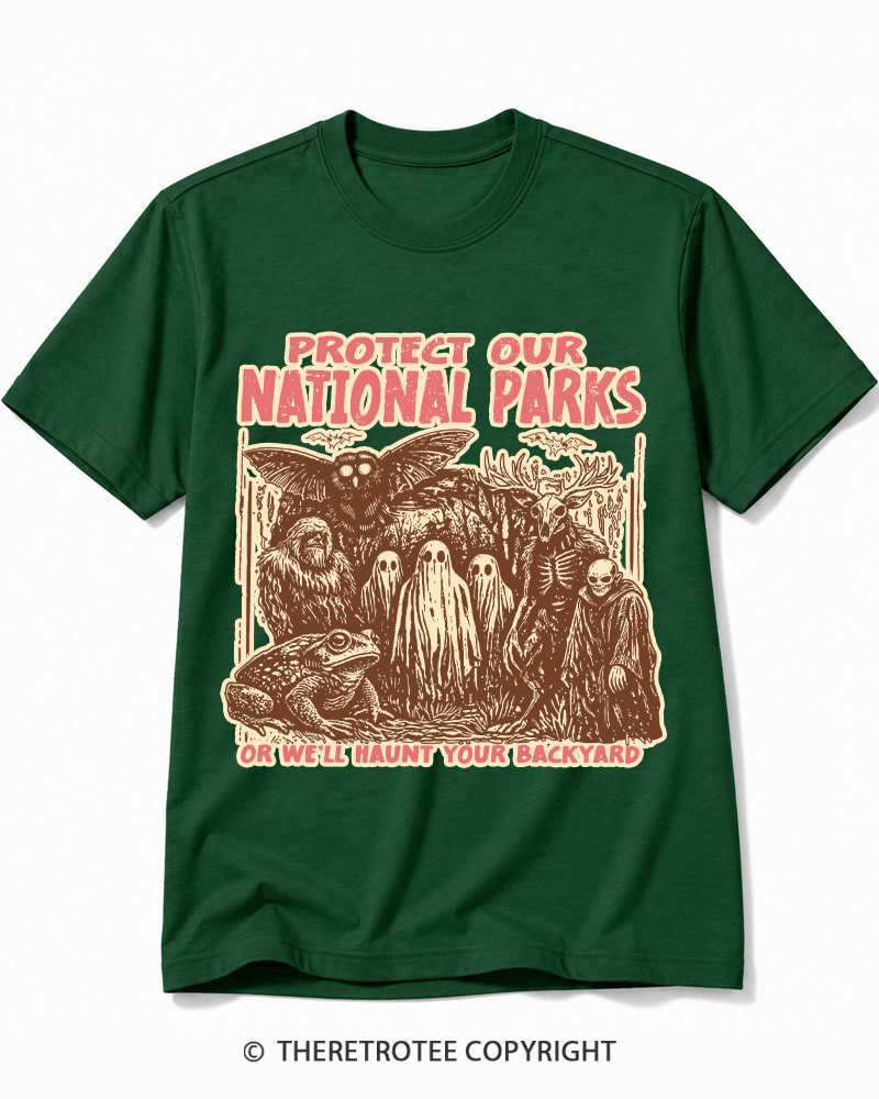 TheRetroTee Cryptid Creatures Protect Our Parks Camping Hiking Cotton T-Shirt