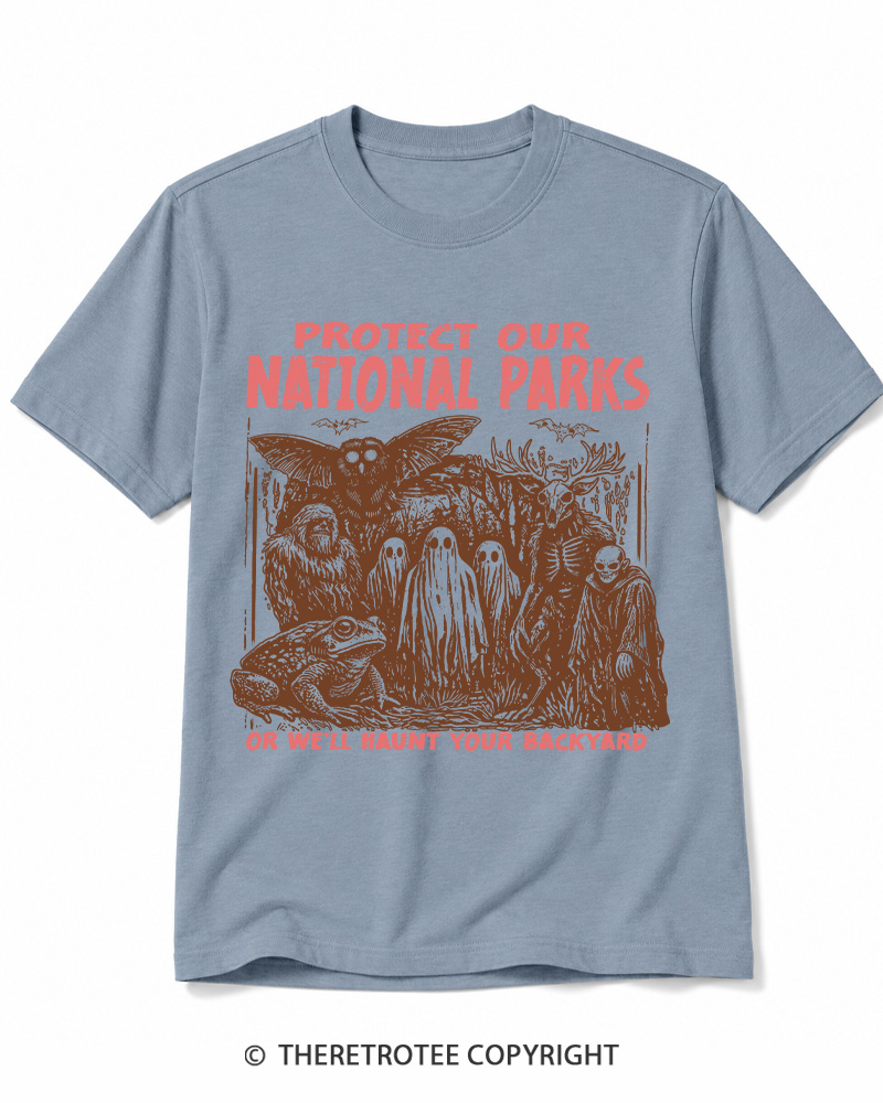 TheRetroTee Cryptid Creatures Protect Our Parks Camping Hiking Cotton T-Shirt