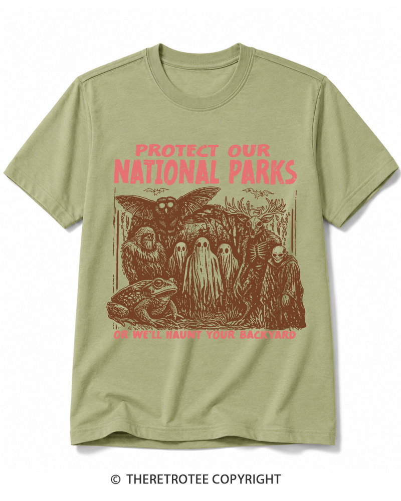 TheRetroTee Cryptid Creatures Protect Our Parks Camping Hiking Cotton T-Shirt
