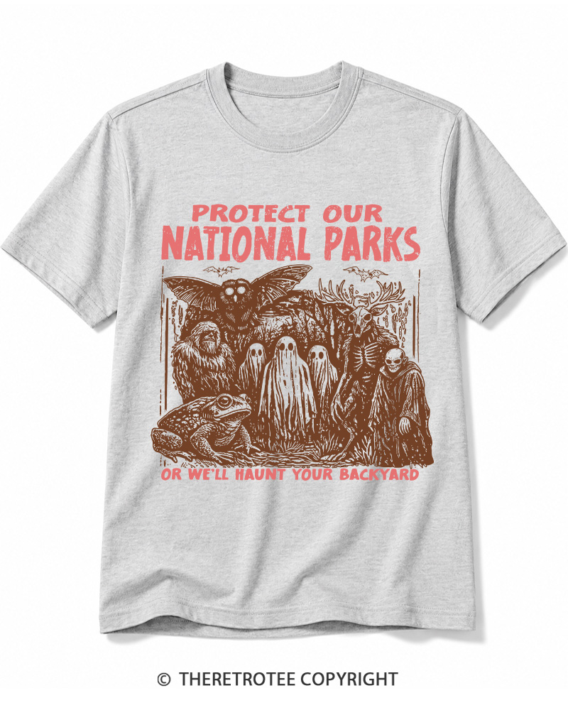 TheRetroTee Cryptid Creatures Protect Our Parks Camping Hiking Cotton T-Shirt