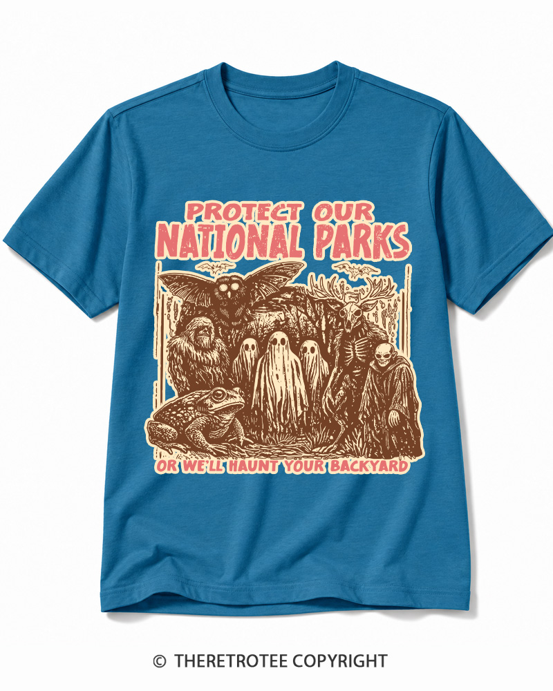 TheRetroTee Cryptid Creatures Protect Our Parks Camping Hiking Cotton T-Shirt