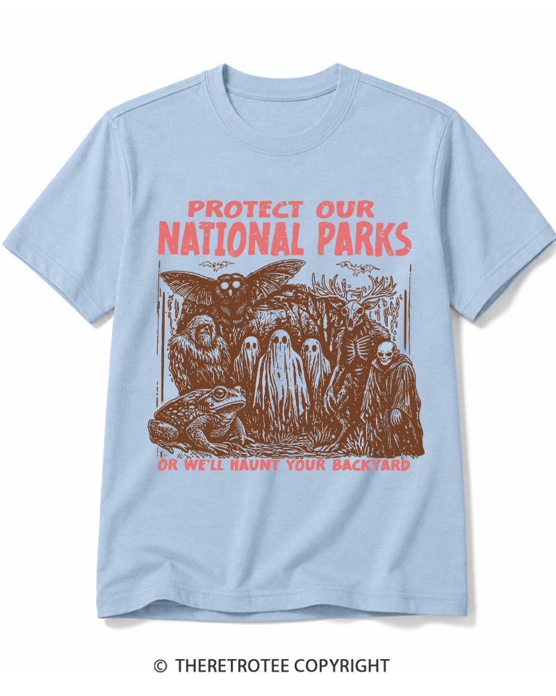 TheRetroTee Cryptid Creatures Protect Our Parks Camping Hiking Cotton T-Shirt