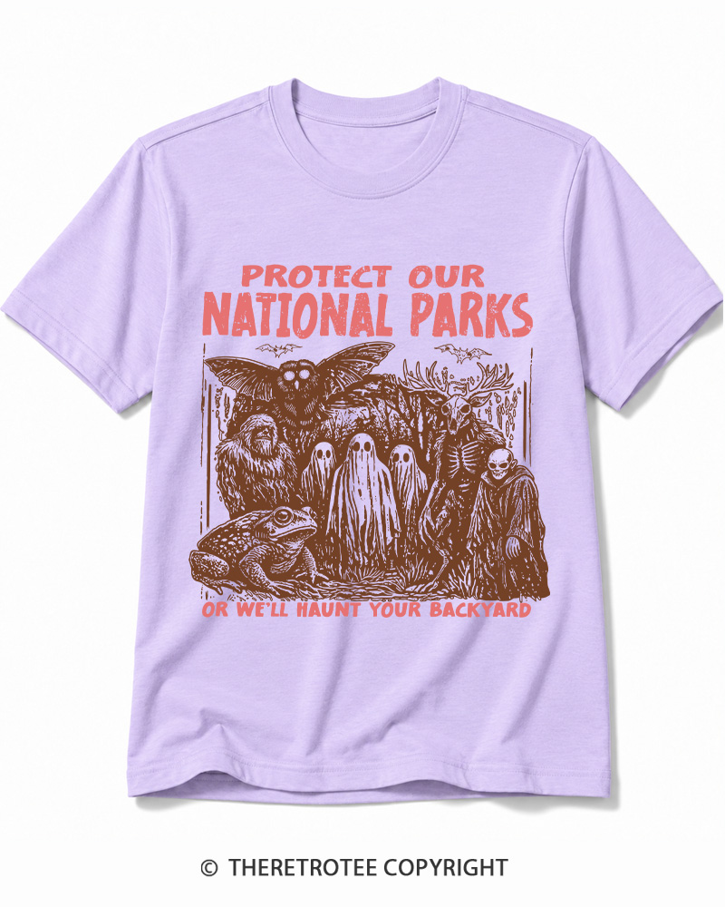 TheRetroTee Cryptid Creatures Protect Our Parks Camping Hiking Cotton T-Shirt