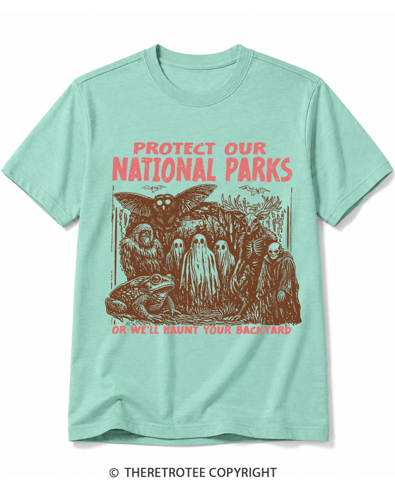 TheRetroTee Cryptid Creatures Protect Our Parks Camping Hiking Cotton T-Shirt