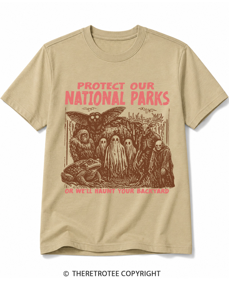 TheRetroTee Cryptid Creatures Protect Our Parks Camping Hiking Cotton T-Shirt