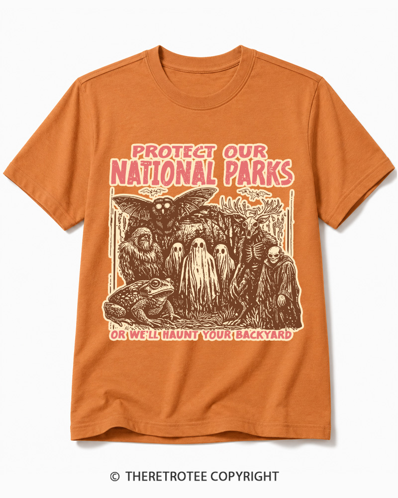 TheRetroTee Cryptid Creatures Protect Our Parks Camping Hiking Cotton T-Shirt