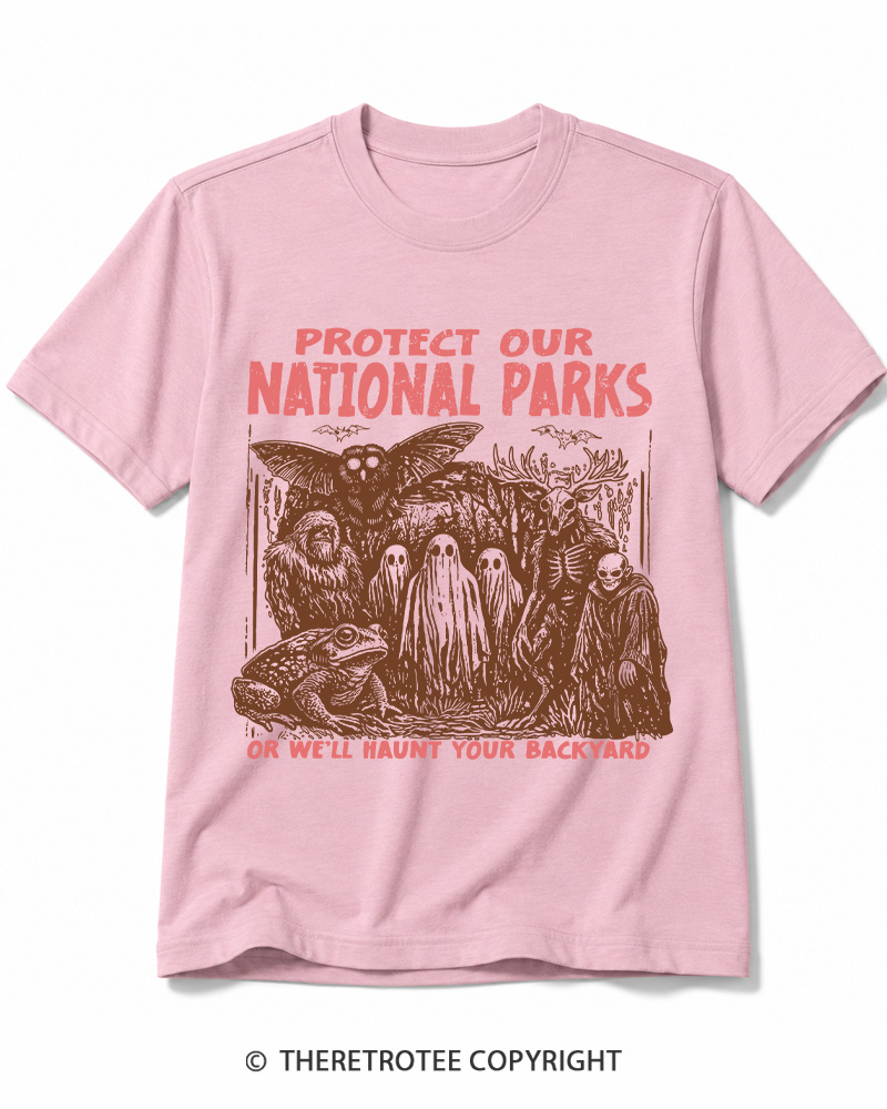 TheRetroTee Cryptid Creatures Protect Our Parks Camping Hiking Cotton T-Shirt