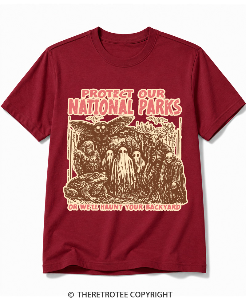 TheRetroTee Cryptid Creatures Protect Our Parks Camping Hiking Cotton T-Shirt