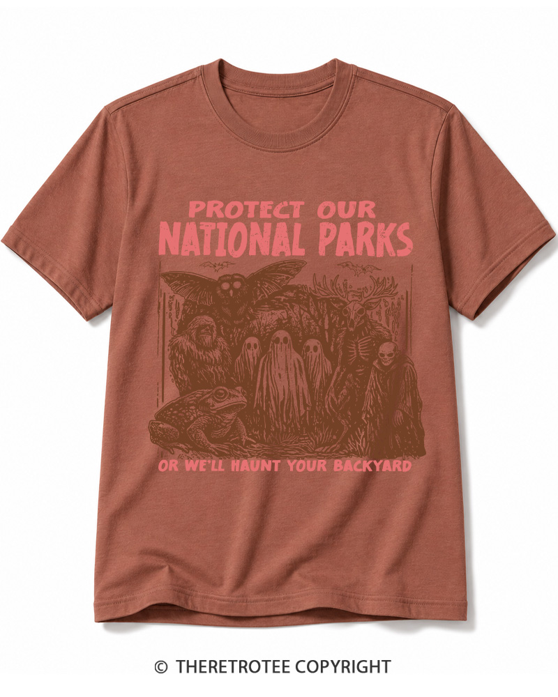 TheRetroTee Cryptid Creatures Protect Our Parks Camping Hiking Cotton T-Shirt