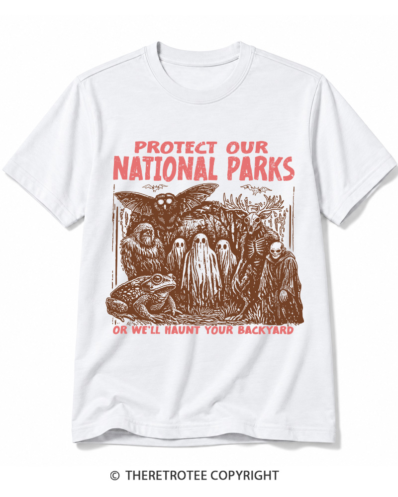 TheRetroTee Cryptid Creatures Protect Our Parks Camping Hiking Cotton T-Shirt