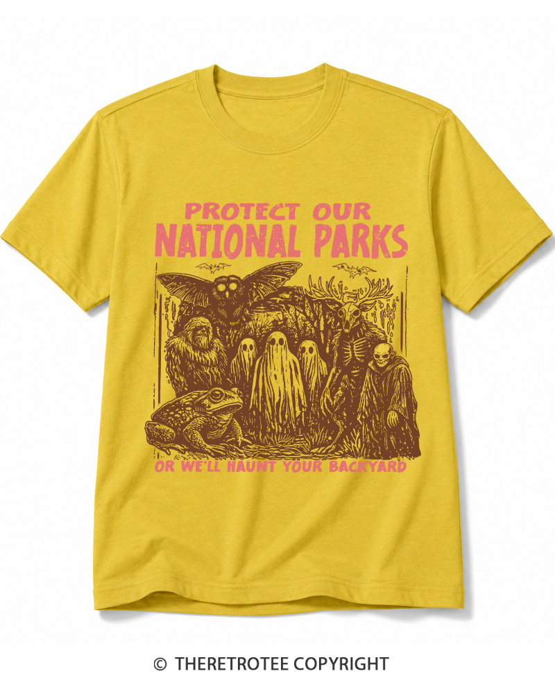 TheRetroTee Cryptid Creatures Protect Our Parks Camping Hiking Cotton T-Shirt