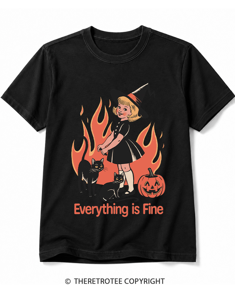 TheRetroTee Everything Is Fine 1980s Halloween Cotton T-Shirt